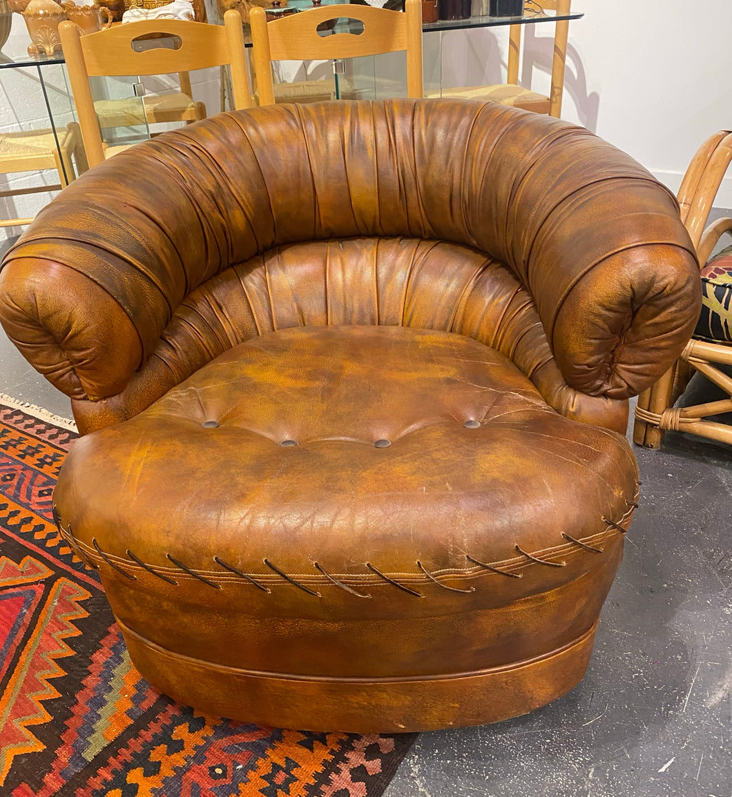 Distressed Brown Leather Swival Chair
